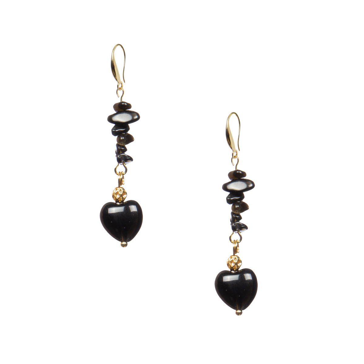 18K Gold-Plated Mixed-Stone Earrings E8763 - Onyx