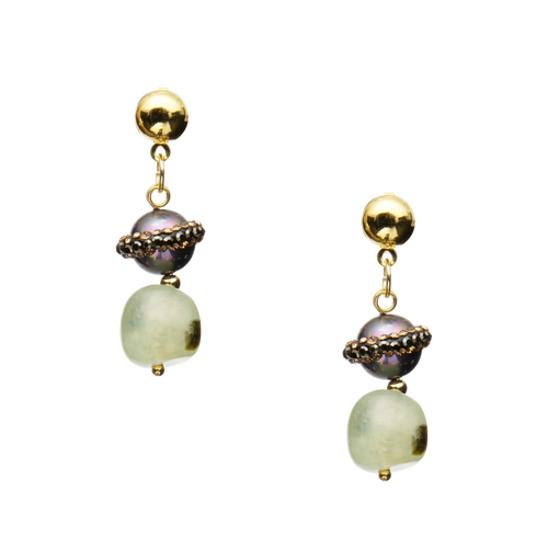 18K Gold Plated Irregular Prehnite Earrings E8778