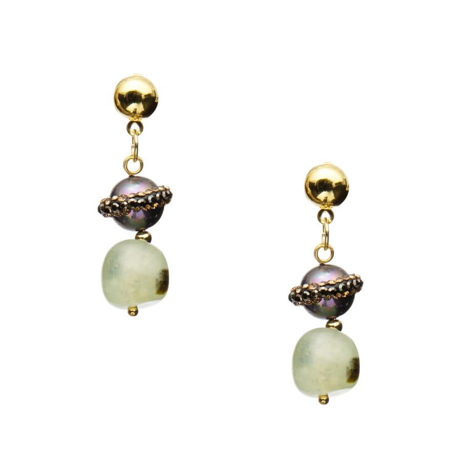 18K Gold Plated Irregular Prehnite Earrings E8778