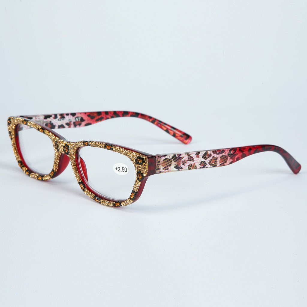 Handmade Rhinestone Round Reader Glasses G0306-Brown