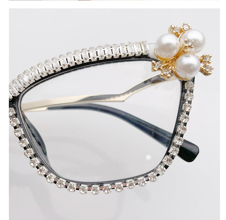 Handmade Pearl Rhinestone Plain Glass Spectacle G0394