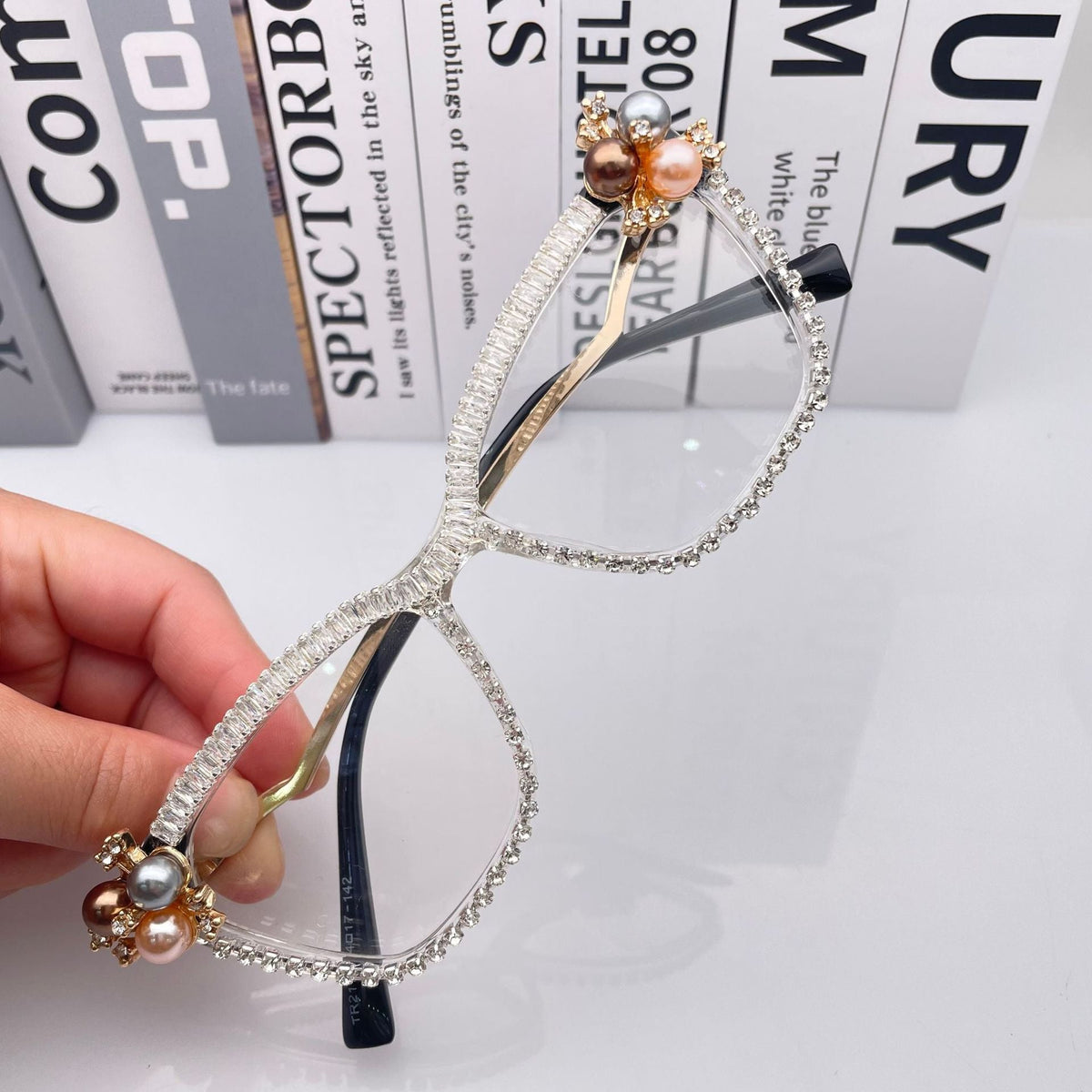 Handmade Pearl Rhinestone Plain Glass Spectacle G0394