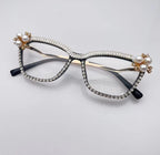 Handmade Pearl Rhinestone Plain Glass Spectacle G0394