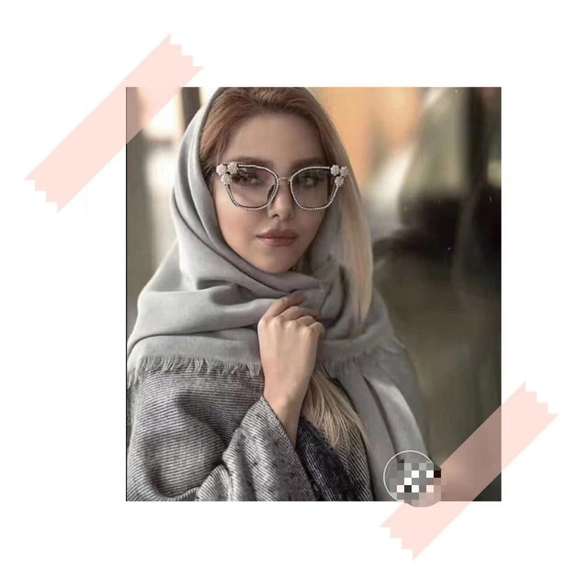 Handmade Camellia Rhinestone Plain Glass Spectacle G0396