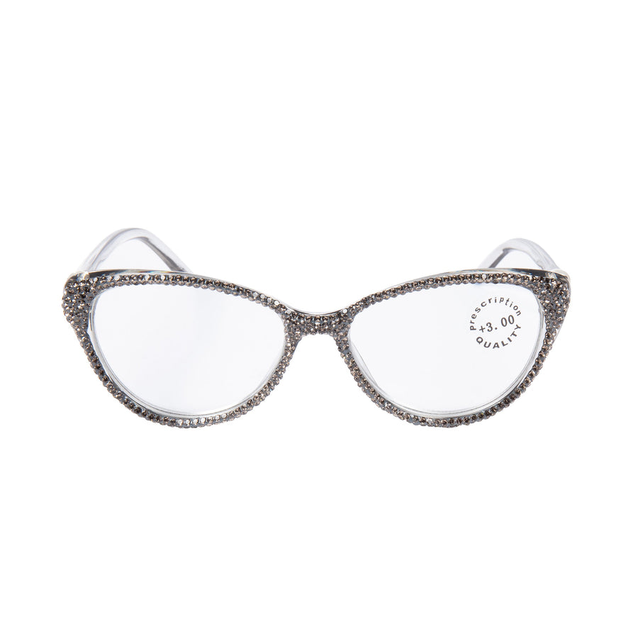 Handmade Rhinestone Cat-Eye Reader Glasses G0399-Grey