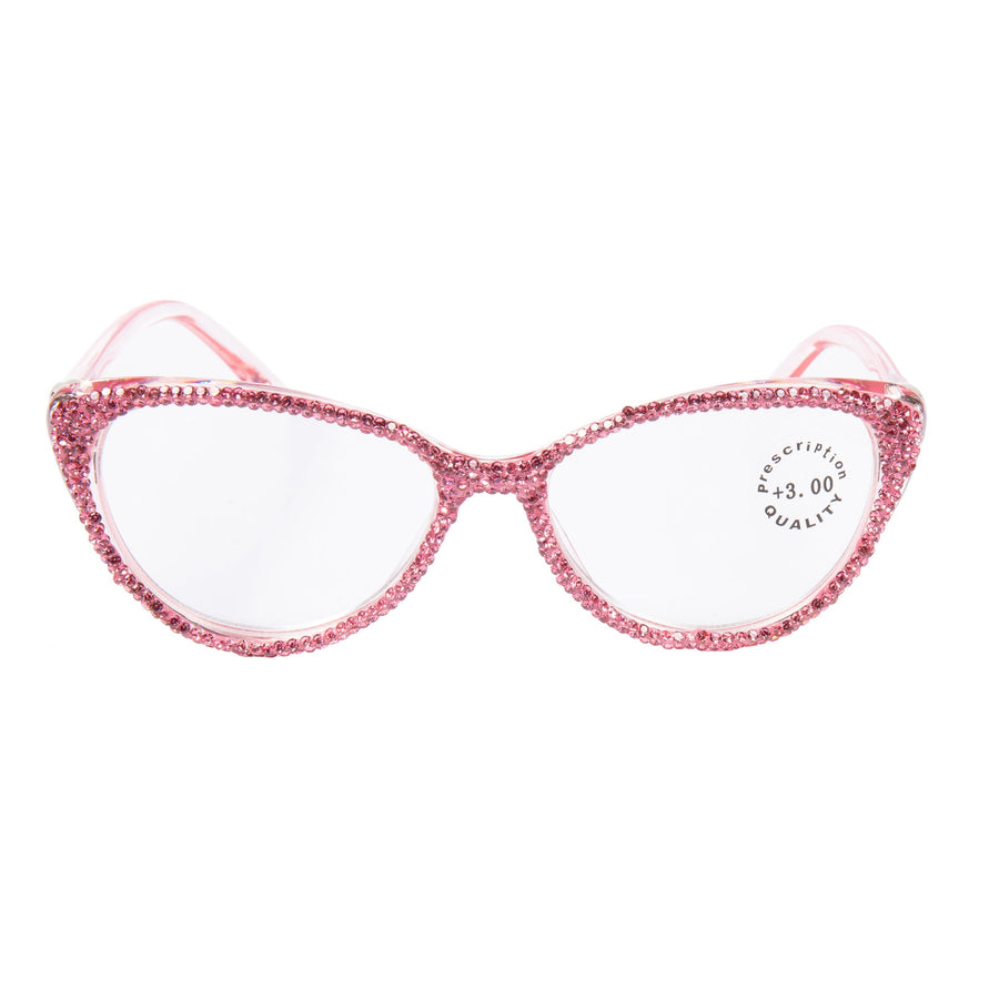 Handmade Rhinestone Cat-Eye Reader Glasses G0399-Rose Red