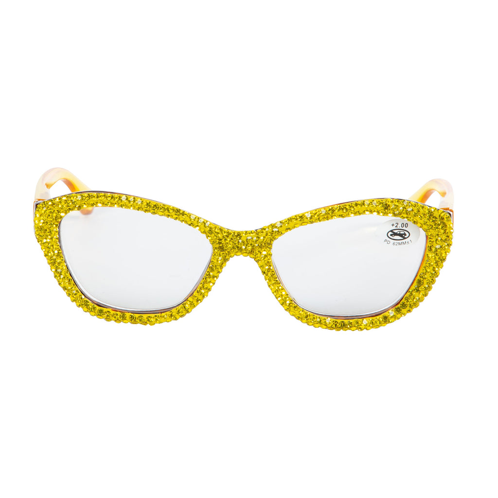 Handmade Rhinestone Round Reader G0400-Yellow