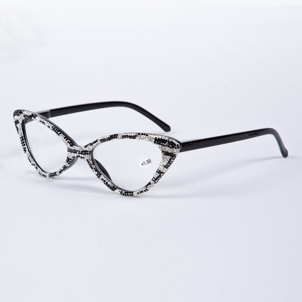Handmade Rhinestone Cat-Eye Reader Glasses G0404-White - view 2
