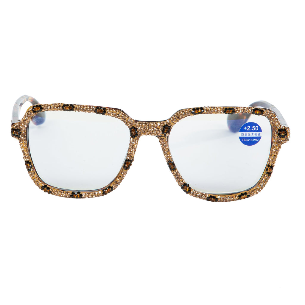 Handmade Rhinestone Square Reader Glasses G0411-Brown - view 2
