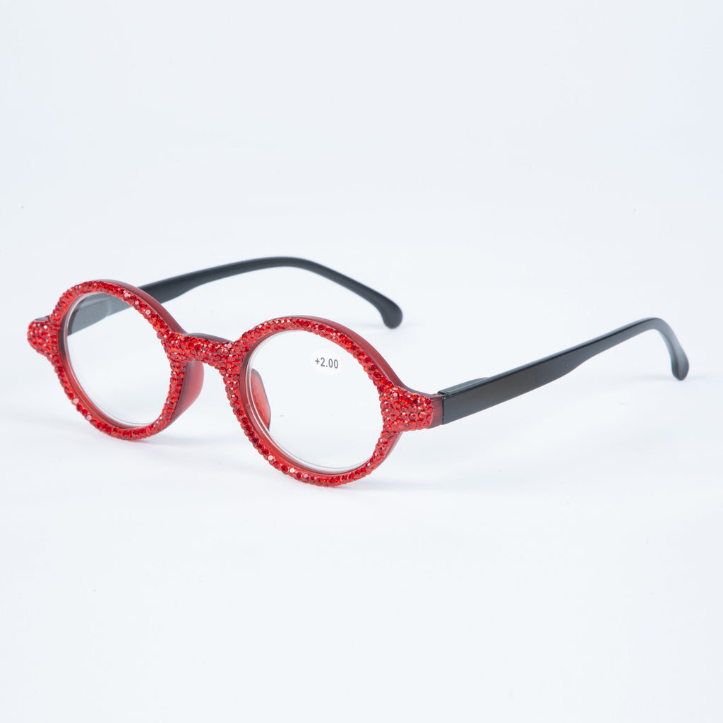 Handmade Rhinestone Round Reader G0449-Red