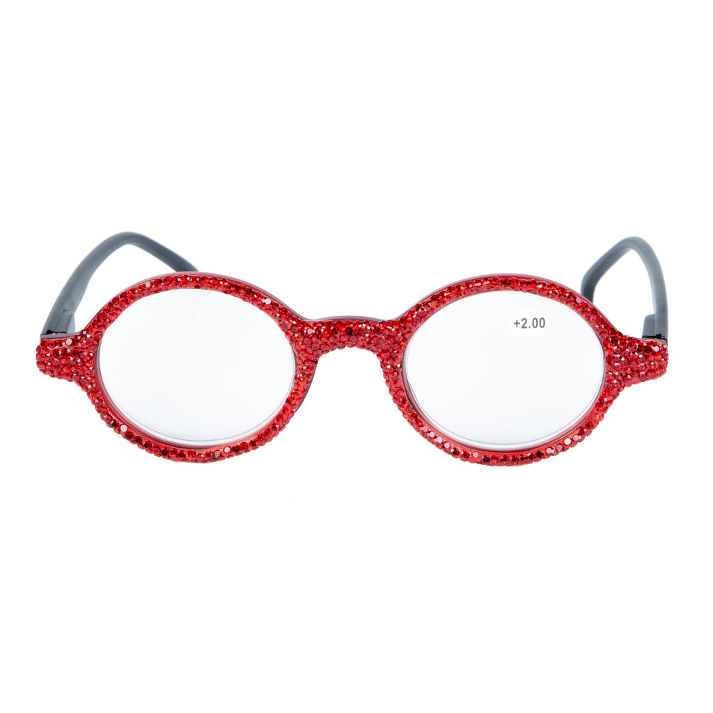 Handmade Rhinestone Round Reader G0449-Red