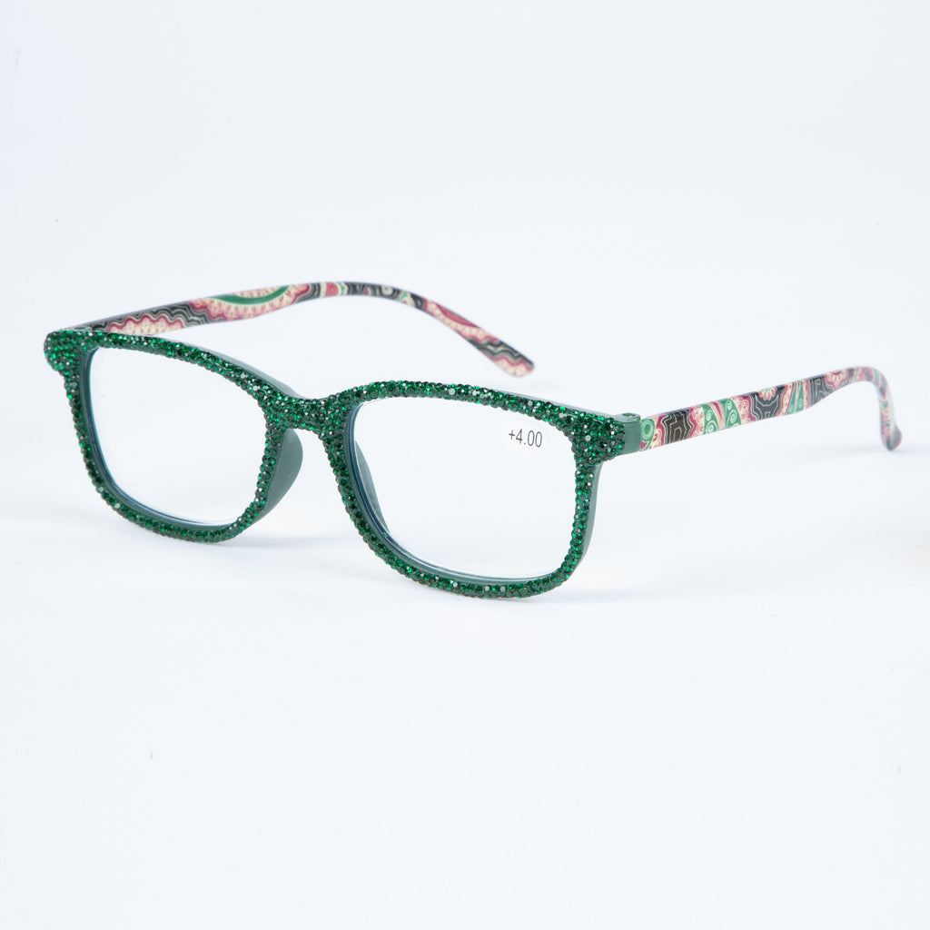 Handmade Rhinestone Rectangle Reader Glasses G0452