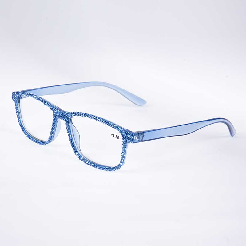 Handmade Rhinestone Rectangle Reader Glasses G0497 - Blue