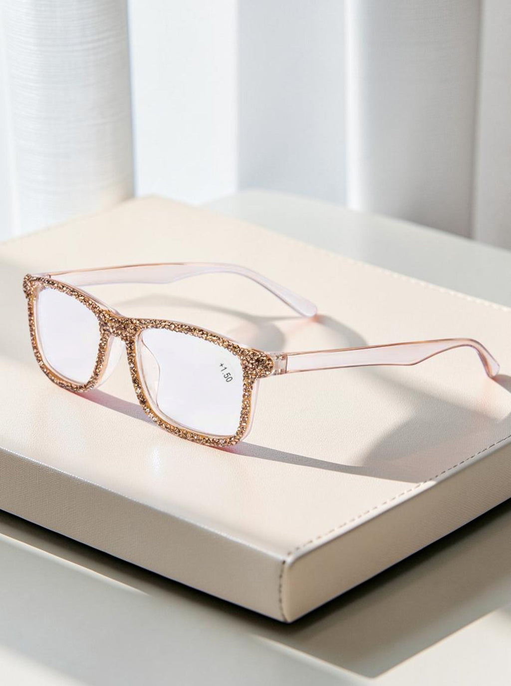 Handmade Rhinestone Rectangle Reader Glasses G0497-Gold