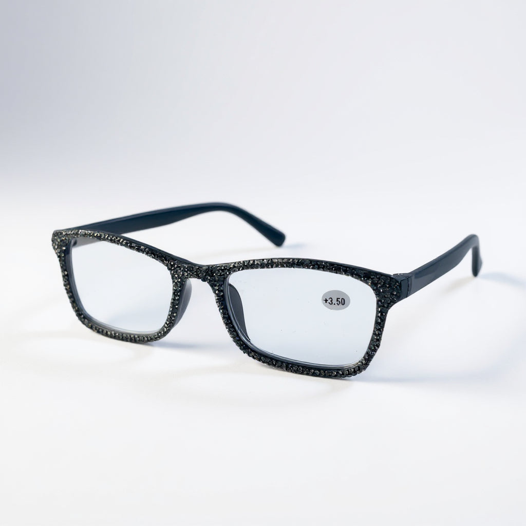 Handmade Rhinestone Rectangle Reader Glasses G0497-Grey - view 2