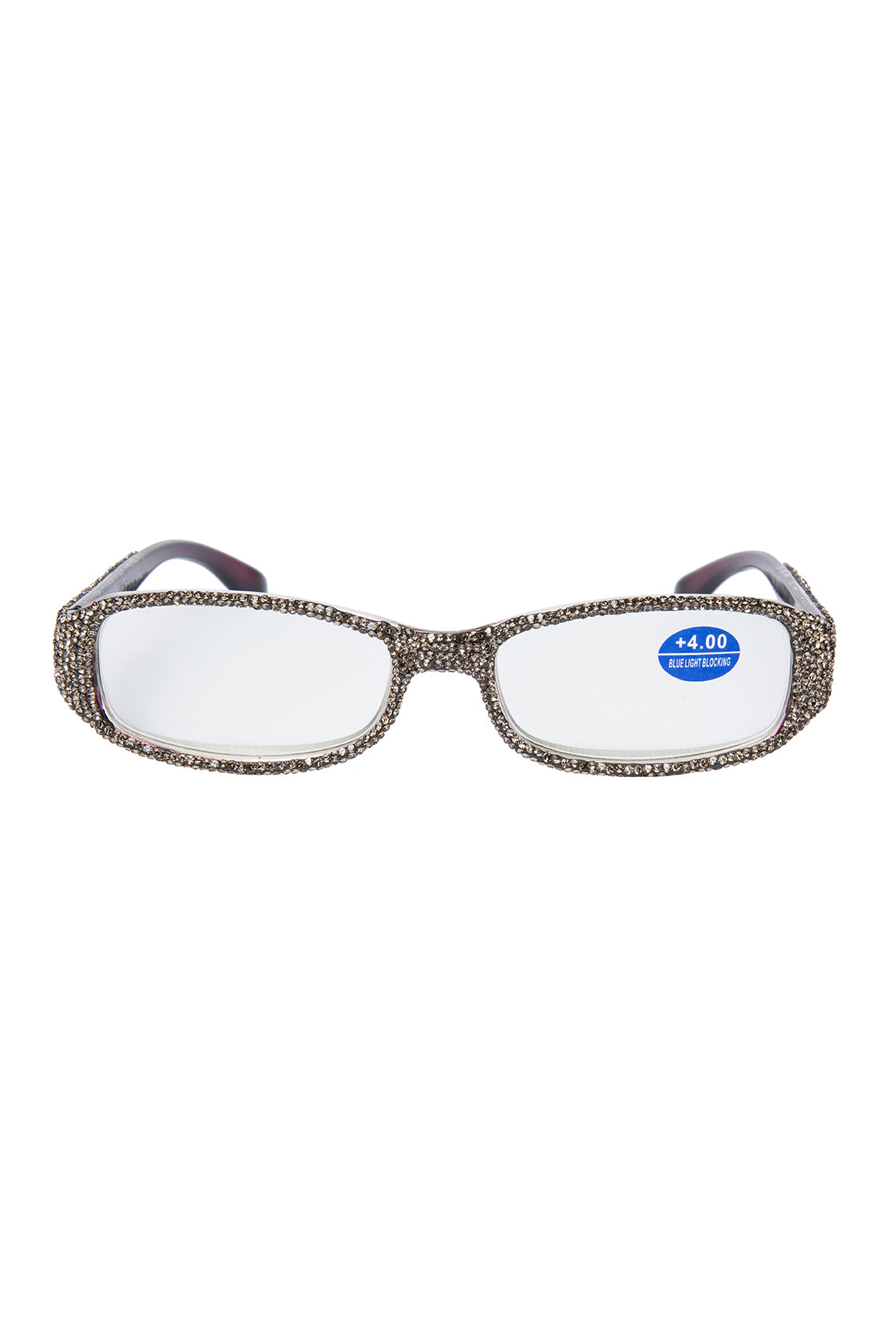 Handmade Rhinestone Rectangle Reader Glasses G0539-Gray