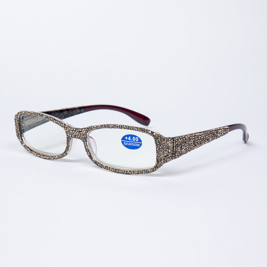 Handmade Rhinestone Rectangle Reader Glasses G0539-Gray