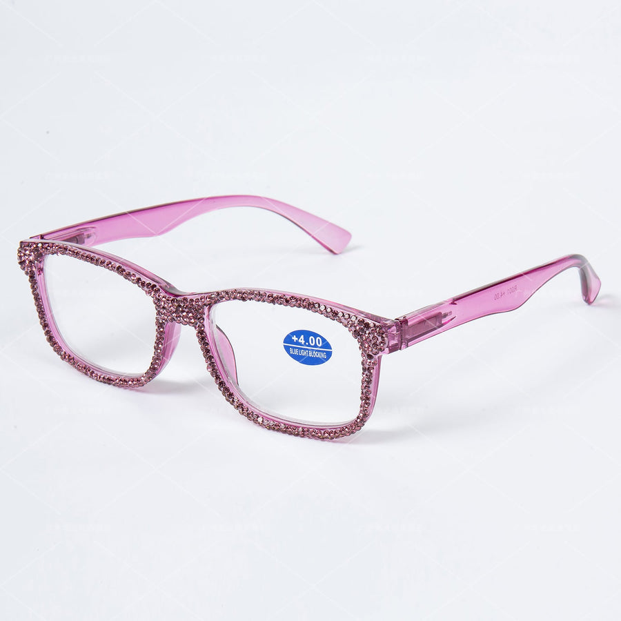 Handmade Rhinestone Rectangle Reader Glasses G0540-Purple