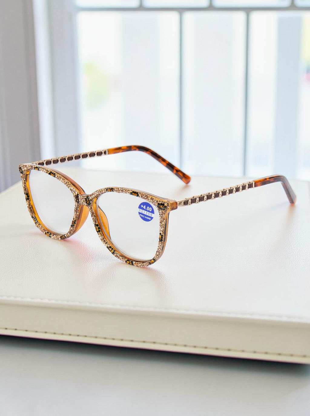 Handmade Rhinestone Rectangle Reader Glasses G0541