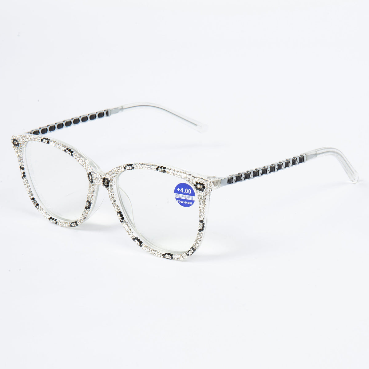 Handmade Rhinestone Rectangle Reader Glasses G0541- White