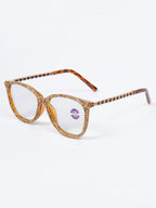 Handmade Rhinestone Rectangle Reader Glasses G0542 - Brown