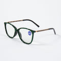 Handmade Rhinestone Rectangle Reader Glasses G0542 - Green