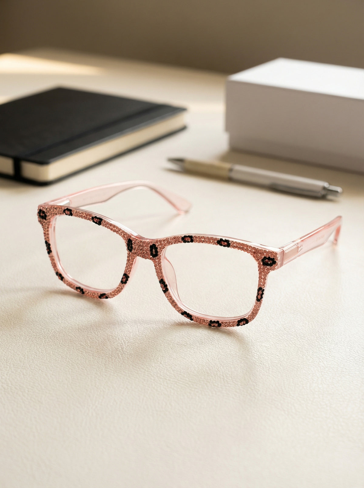 Handmade Rhinestone Rectangle Reader Glasses G0559-Pink