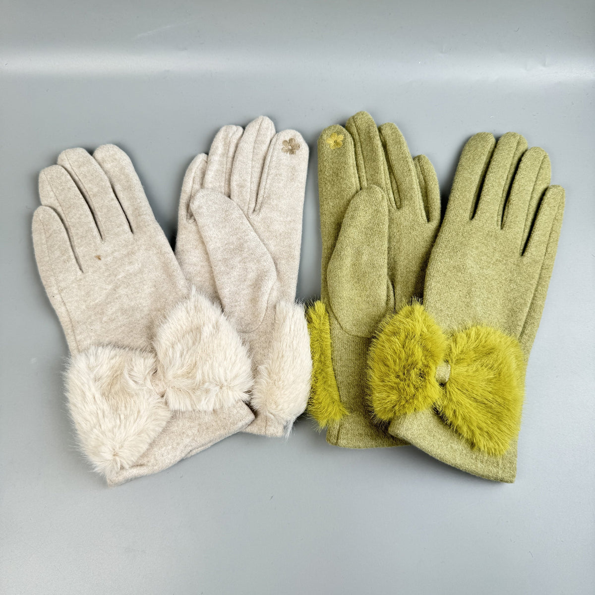 Bow Faux Fur Touch Screen Gloves GL0059