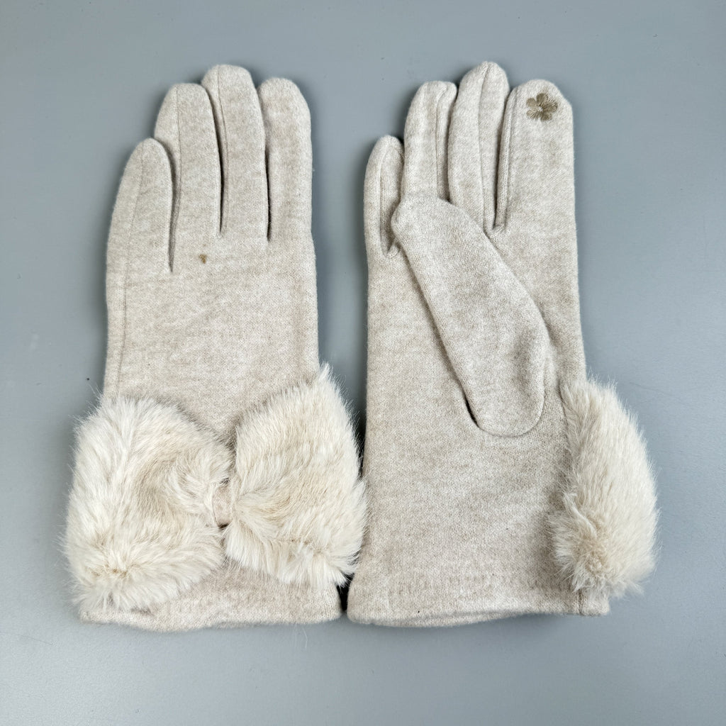 Bow Faux Fur Touch Screen Gloves GL0059