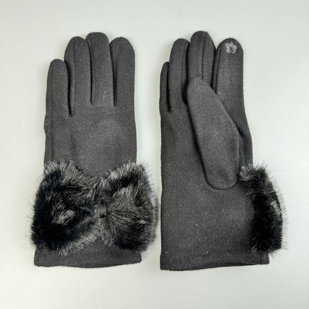Bow Faux Fur Touch Screen Gloves GL0059