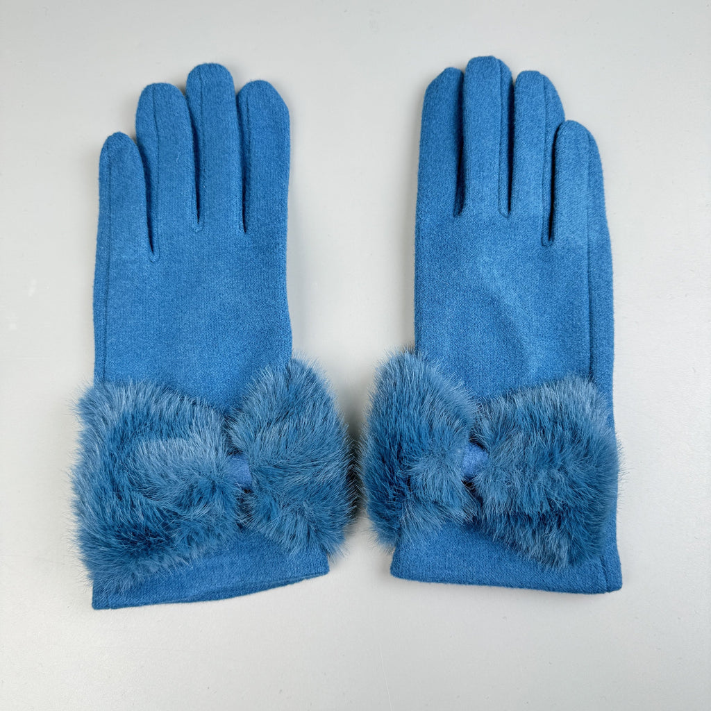 Bow Faux Fur Touch Screen Gloves GL0059
