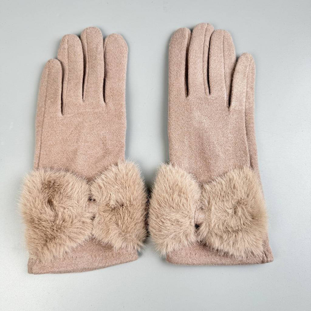 Bow Faux Fur Touch Screen Gloves GL0059