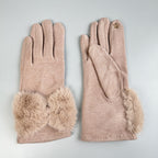 Bow Faux Fur Touch Screen Gloves GL0059