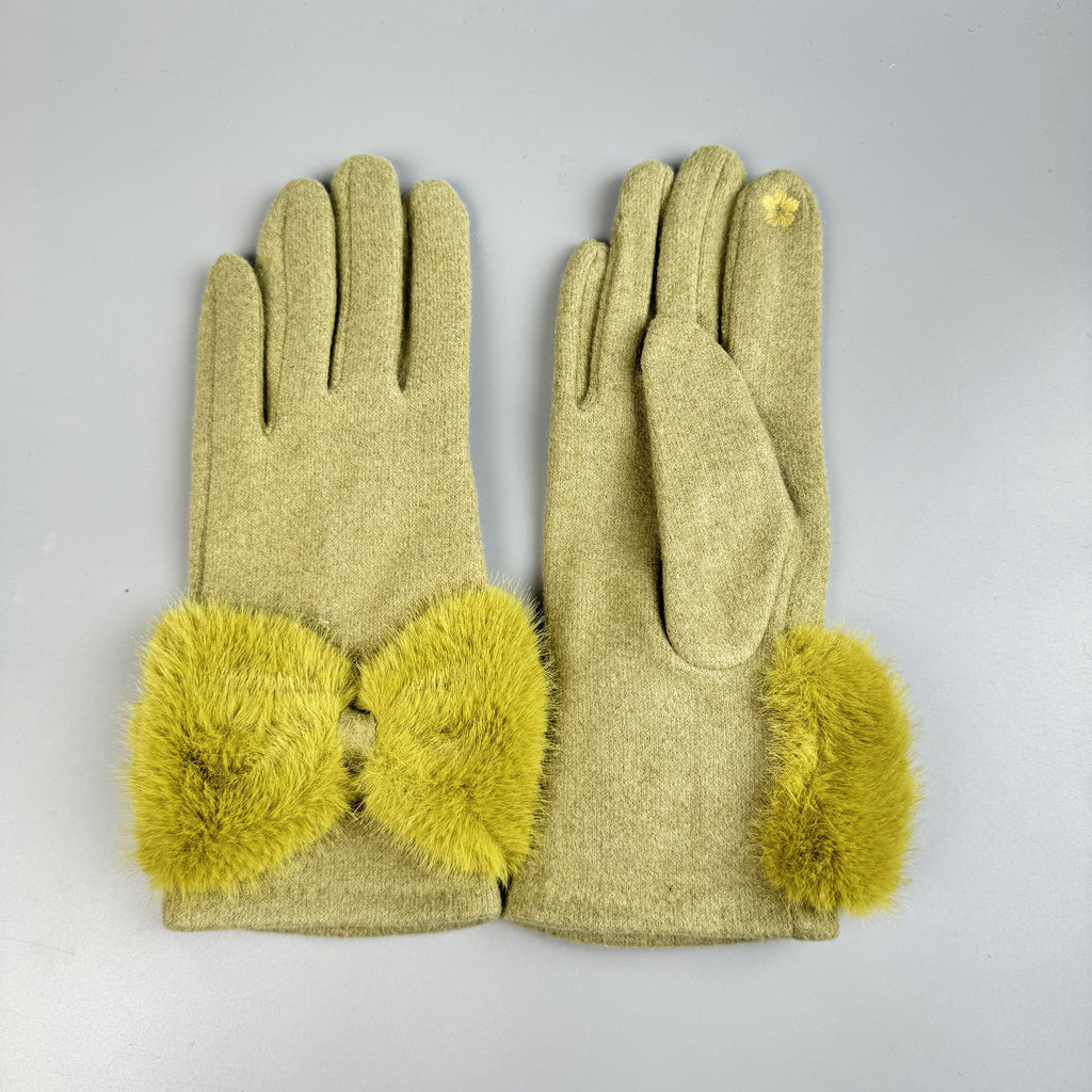 Bow Faux Fur Touch Screen Gloves GL0059