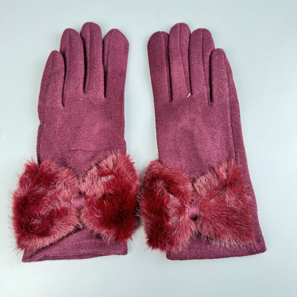 Bow Faux Fur Touch Screen Gloves GL0059