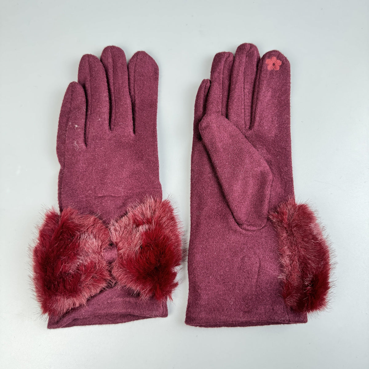 Bow Faux Fur Touch Screen Gloves GL0059