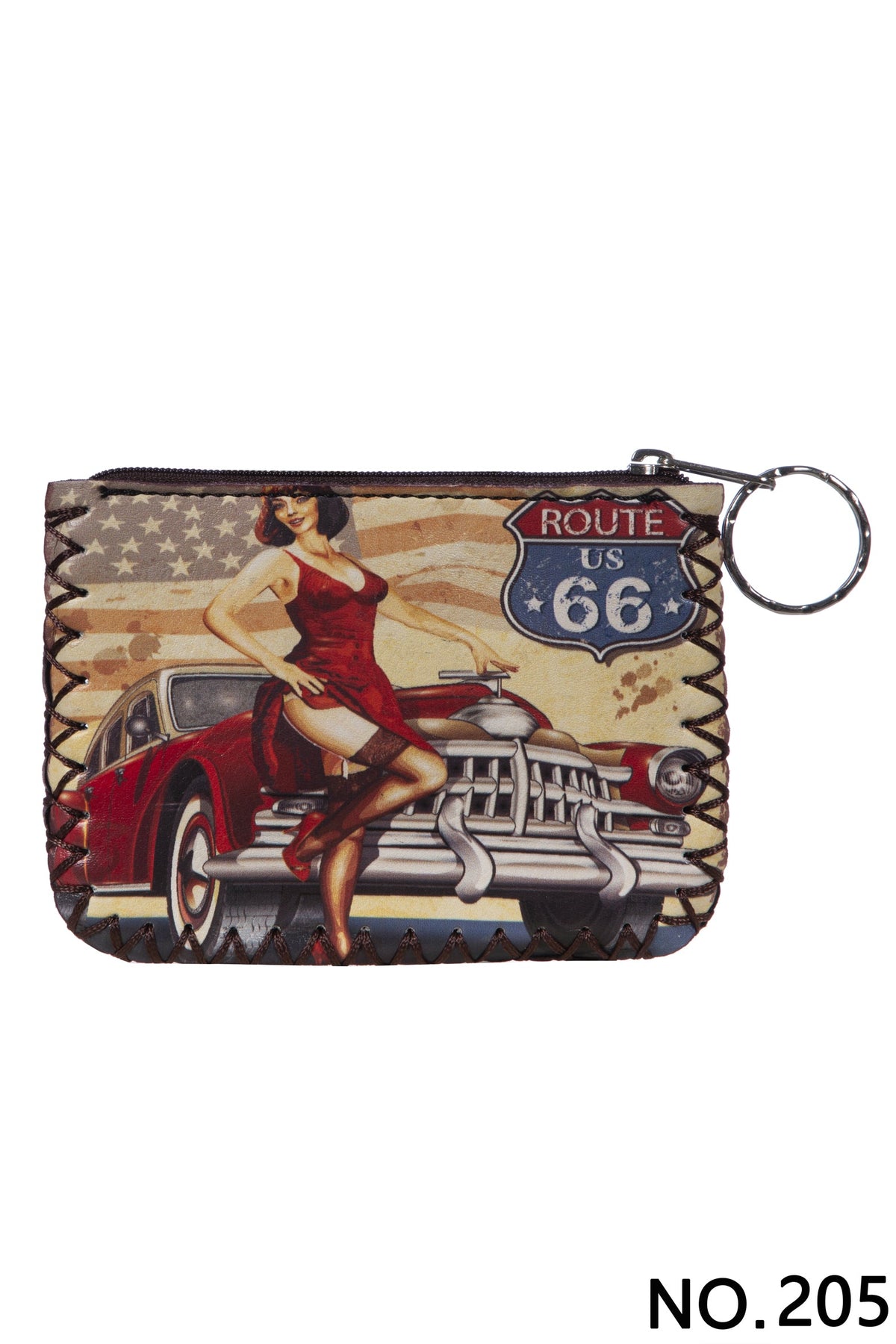 Route 66 Print Hand Stitch Coin Purse HB0665-NO.205