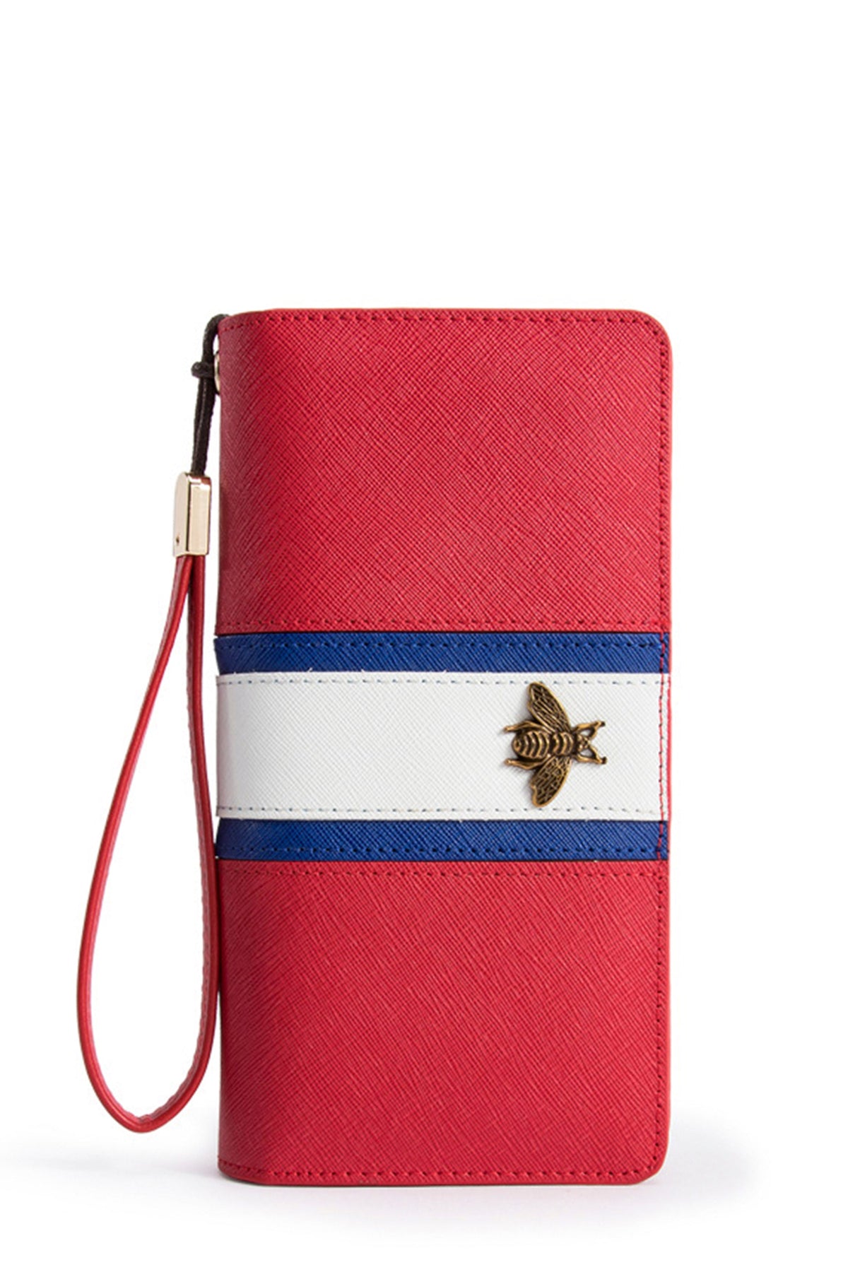 Rectangle Bee Striped Leather Wallet HB0901