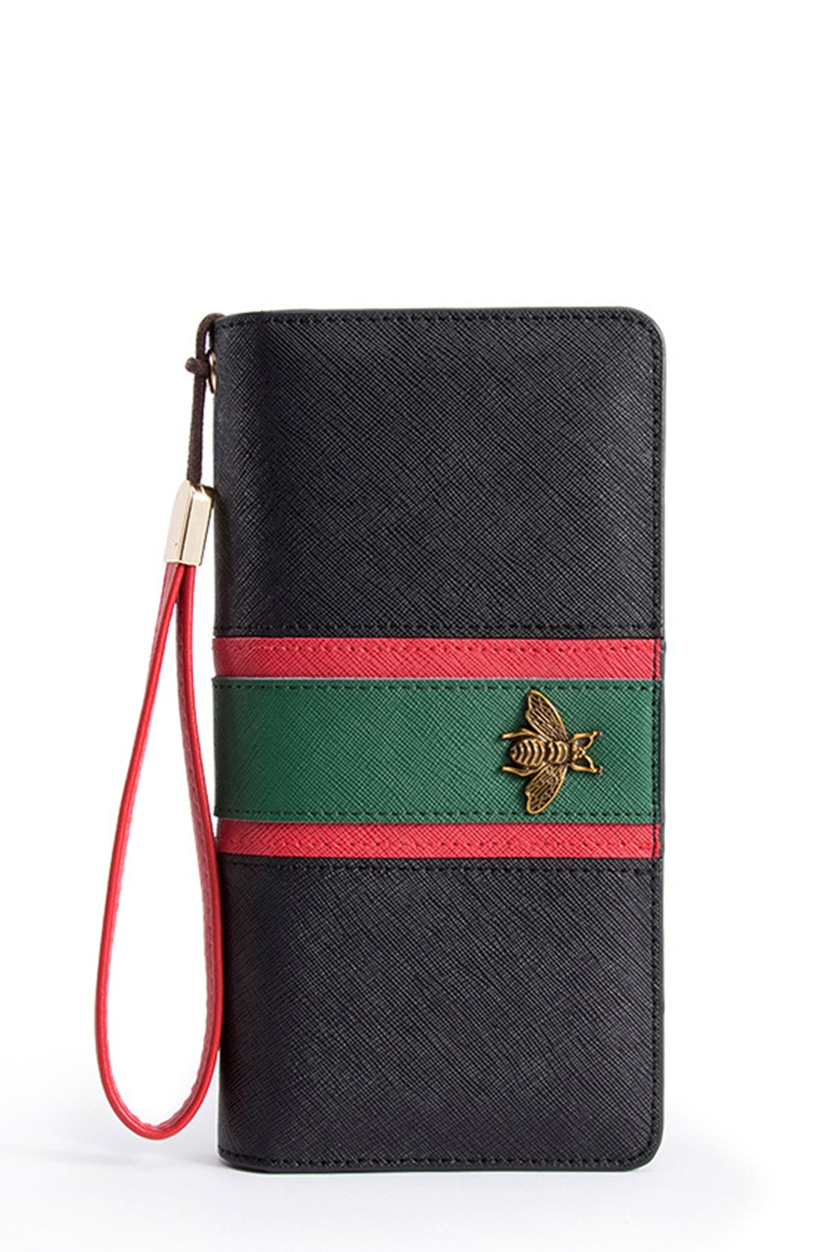 Rectangle Bee Striped Leather Wallet HB0901