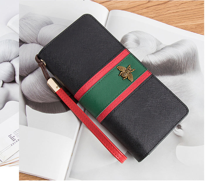 Rectangle Bee Striped Leather Wallet HB0901