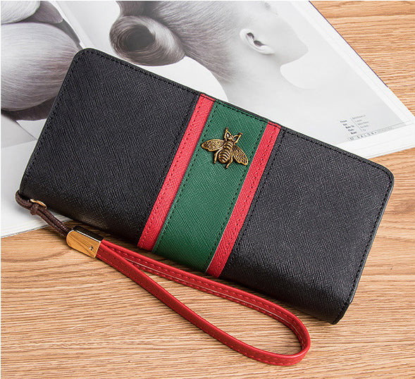 Rectangle Bee Striped Leather Wallet HB0901
