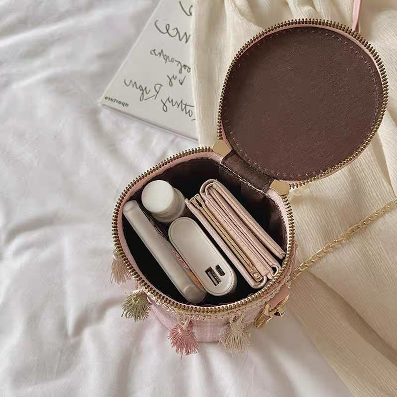 Tassel Cylinder Crossbody Handbags HB0976