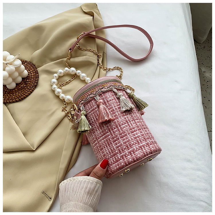 Tassel Cylinder Crossbody Handbags HB0976