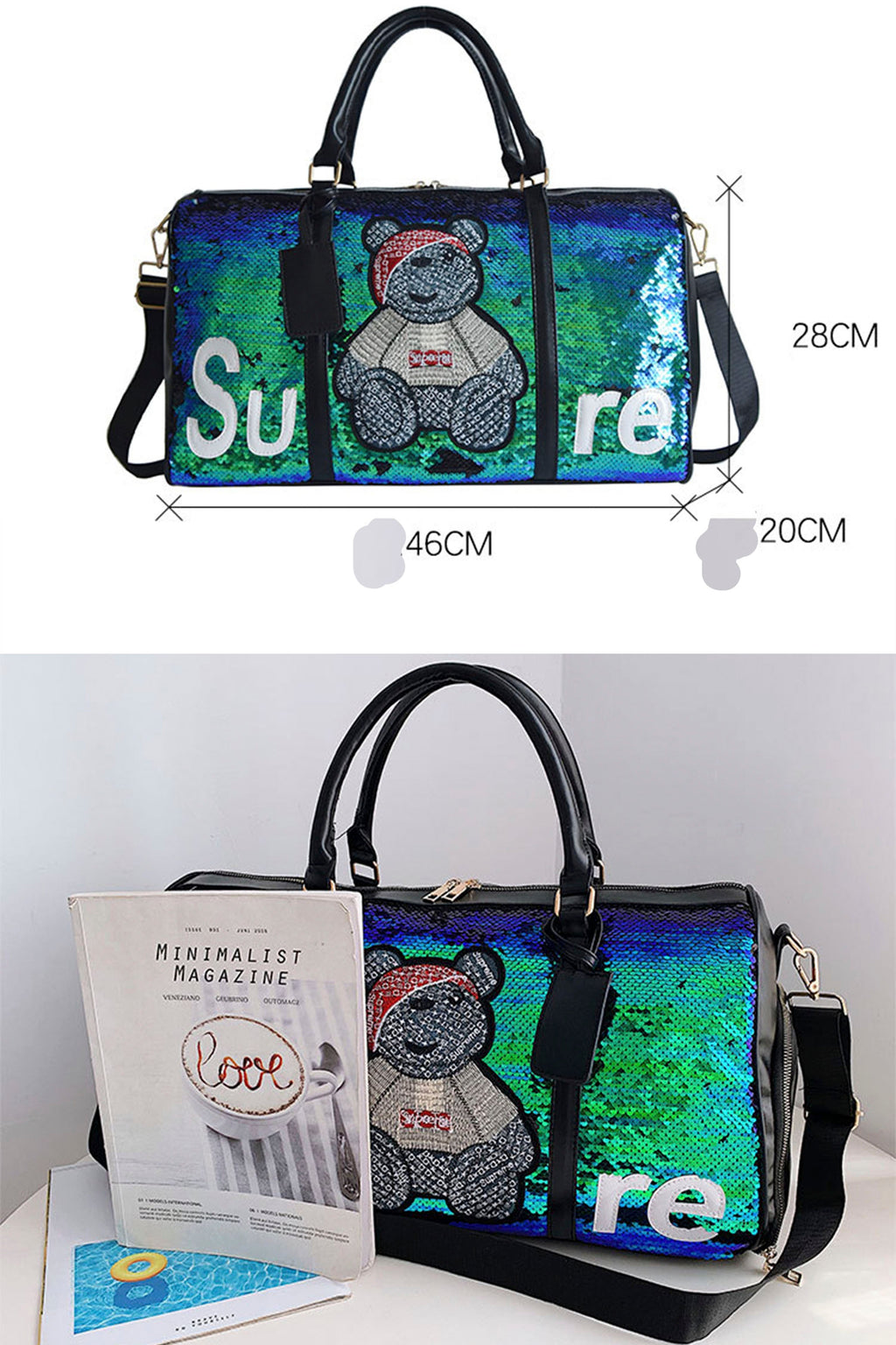 Bear Sequins Tote Handbags HB1016
