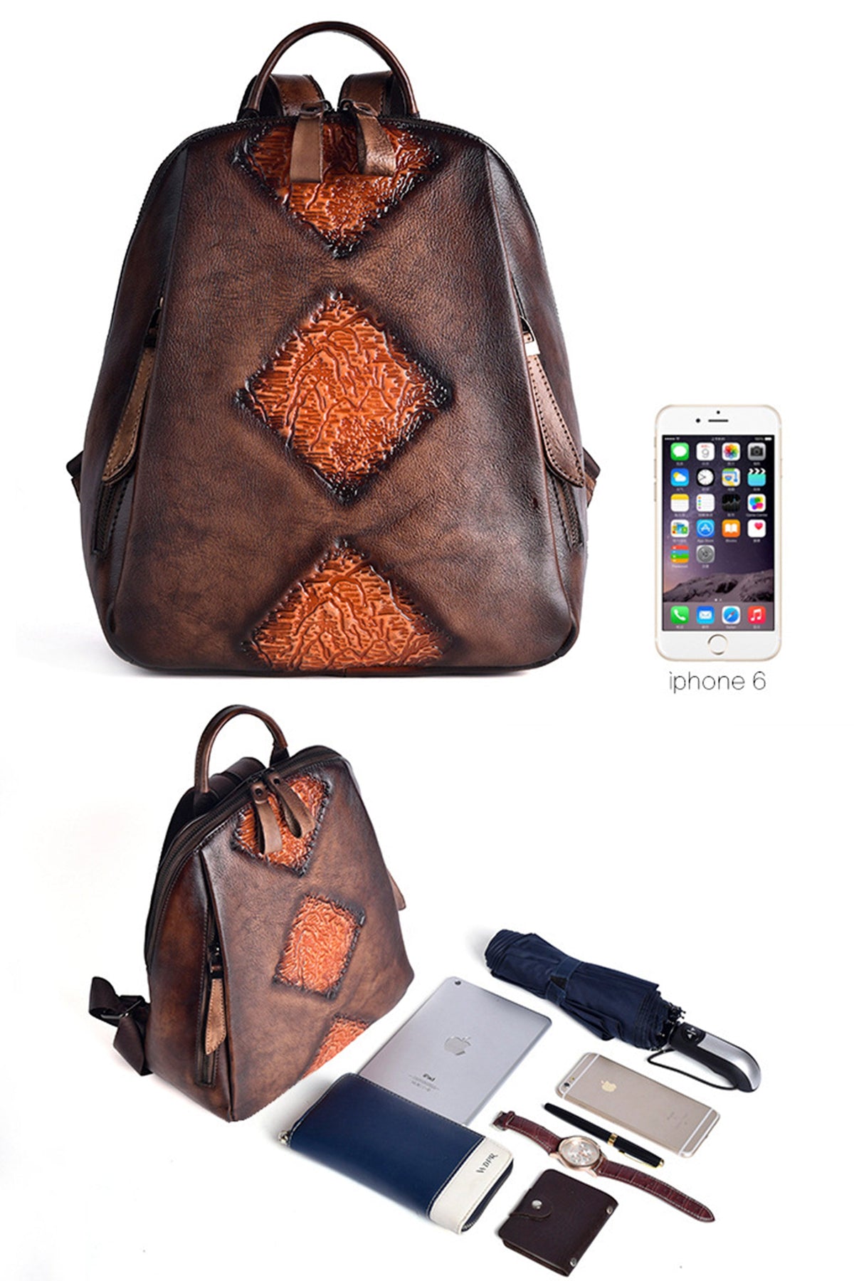 Diamond Real Leather Backpack HB1073