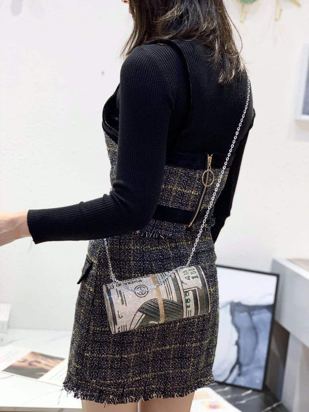 Dollar Cylinder Rhinestone Handbags HB1114