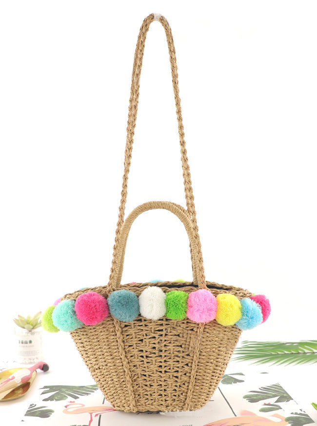 Pompom Braided Tote Bag HB1220