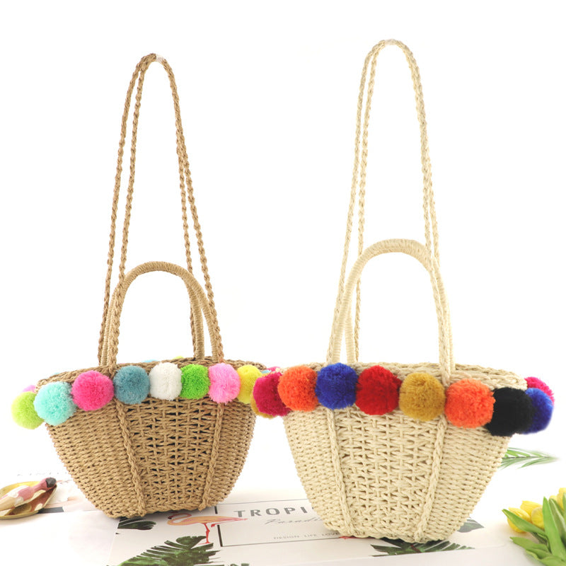 Pompom Braided Tote Bag HB1220