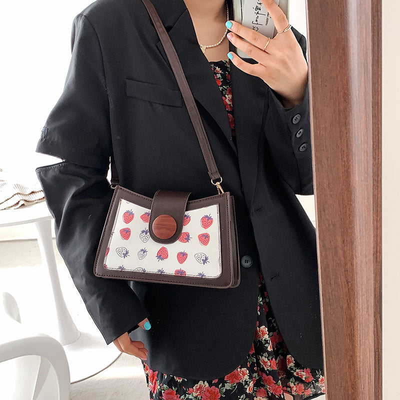 Strawberry Kitty Printed Pu Leather Crossbody HB1393