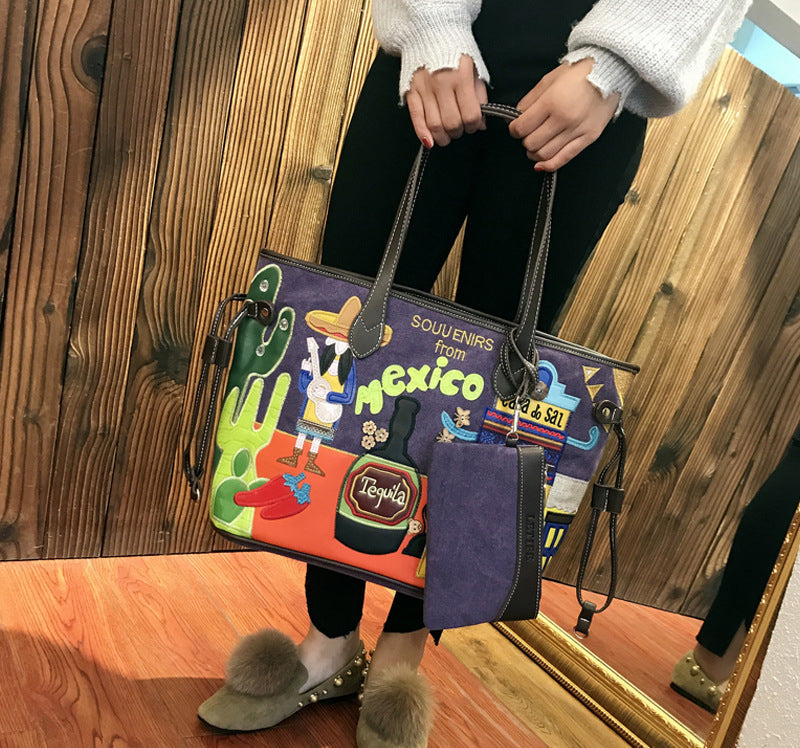 Mexico Style Pu Leather Tote Bag HB1700